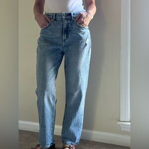 LOFT Straight Jeans, Medium Wash, Size 25/0, Lightly Distressed